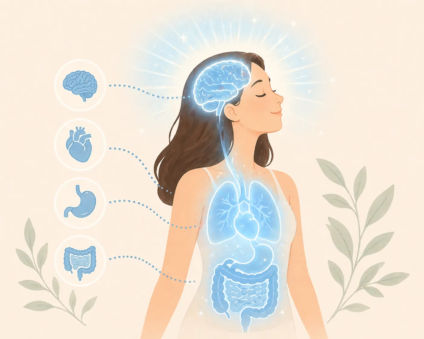 Calm meditation with glowing wellness elements